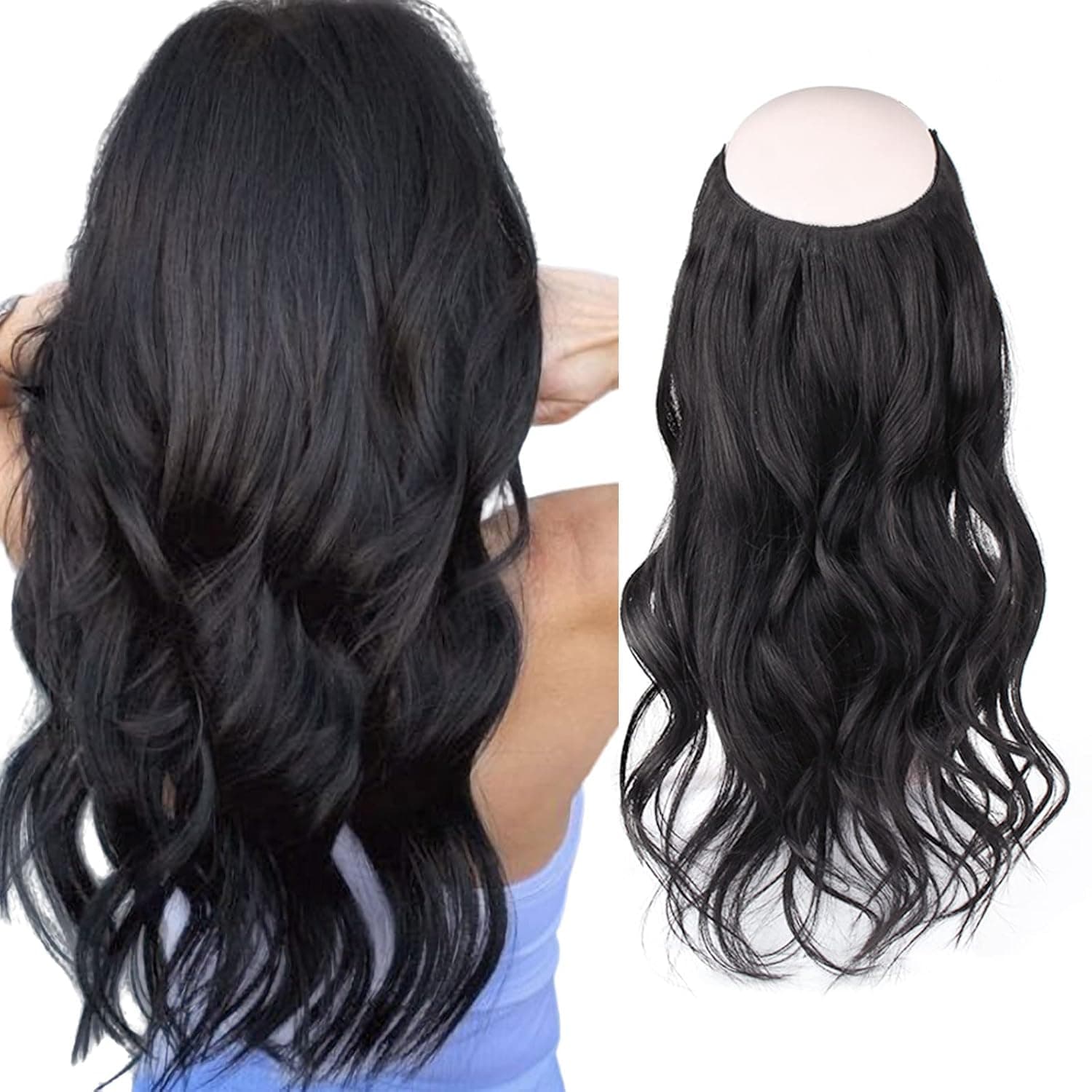 Sassina Transparent Line Hair Extensions Human Hair with Invisable Miracle Wire #1 Jet Black 16 Inch 100 Grams