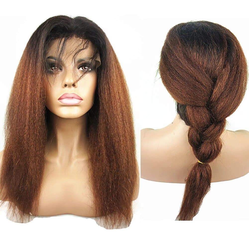 N.L.W. Brazilian human hair lace front wigs for black women T1b/30 Ombre color Glueless Italian yaki kinky straight human hair wigs with baby hair 12 inches