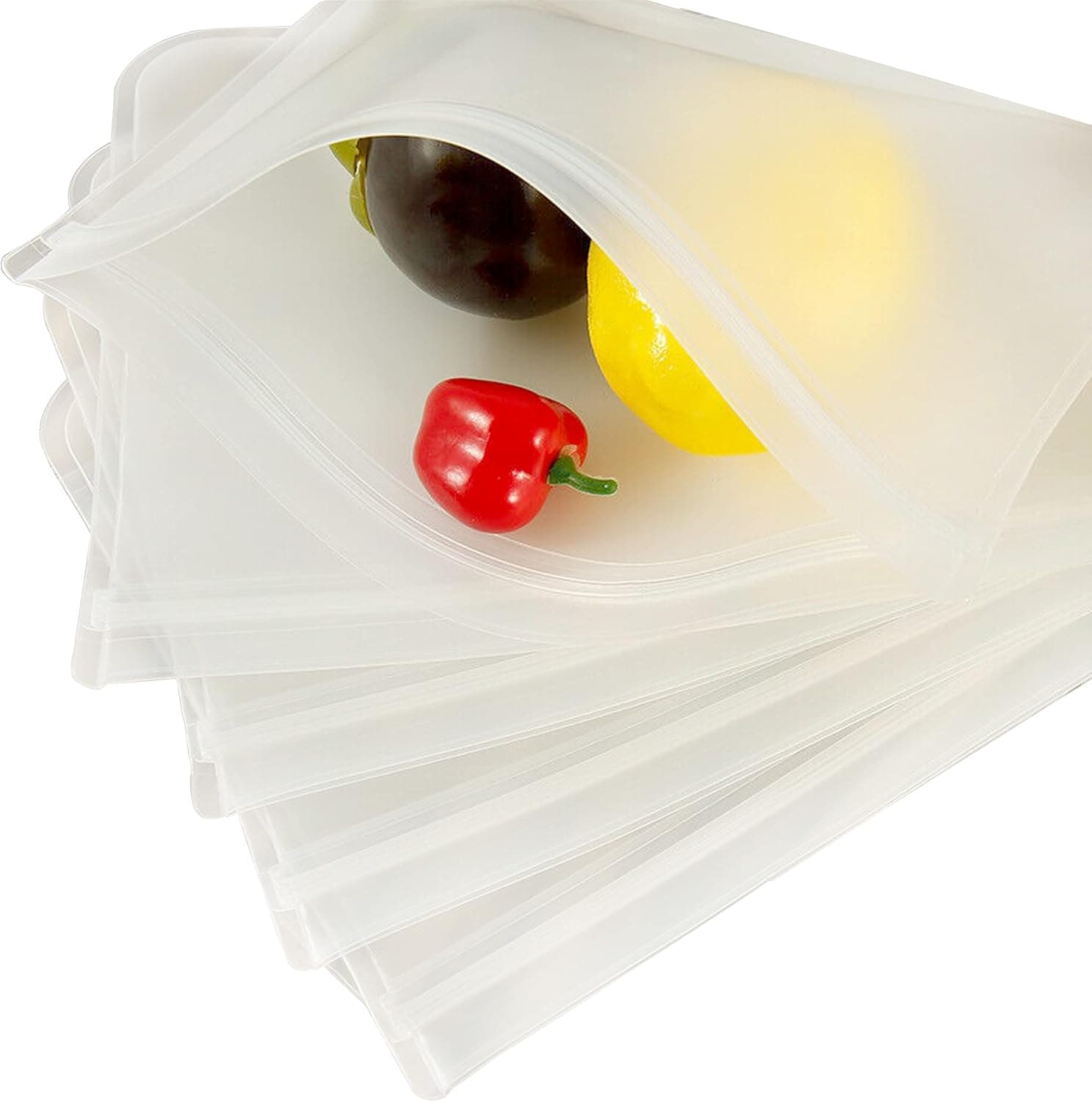 5 Pcs Reusable Food Storage Bags Large Size, BPA Free PEVA Reusable Freezer Bags, Reusable Ziplock Sandwich Bags, Silicone Food Bags, Reusable Snack Bags, Clear, GTM400VPP