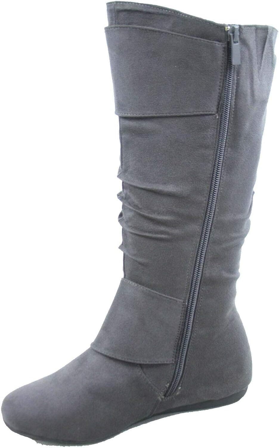 TOP Moda Bank-81 Women's Fashion Round Toe Flat Heel Zipper Buckle Slouchy Mi.