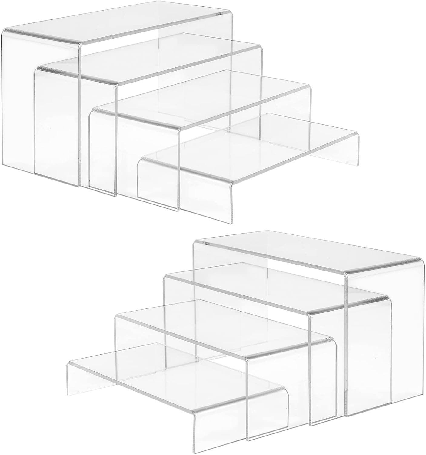 8 Pcs Acrylic Risers, Clear Acrylic Stand Shelf for Amiibo Funko POP Figures, Tabletop Showcase Collectibles Risers for Display, Acrylic Display Shelves for Decoration and Organizer
