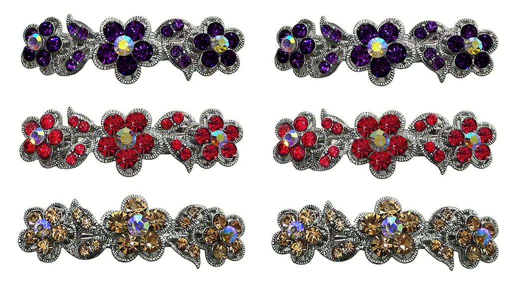 JCGY Set of 6-6 Count - Hair Barrettes Small French Clip Barrette Sparkly Crystals 6 Colors 8338-6d3