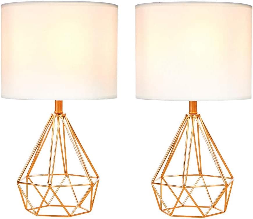 SOTTAE Black Hollowed Base Livingroom Bedroom Bedside Table Lamp, Table Lamps With White Fabric Shade