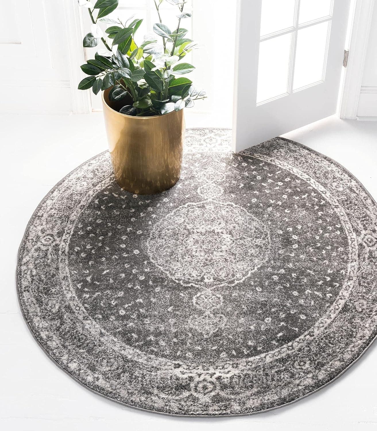 Rugs.com Dover Collection Rug – 5 Ft Round Dark Gray Low-Pile Rug Perfect for Kitchens,Dining Rooms,Dark Grey