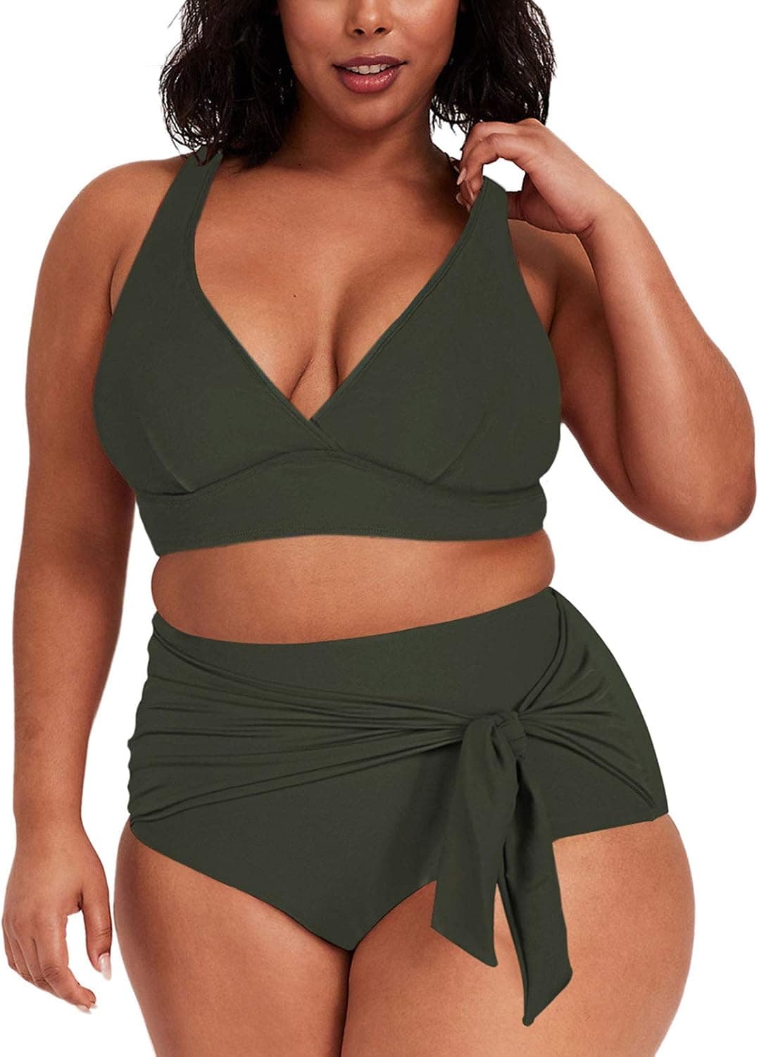 Kisscynest Women's Plus Size High Waist Swimsuit 2 Pieces Strappy Bikini Knotted Bottom Bathing Suits