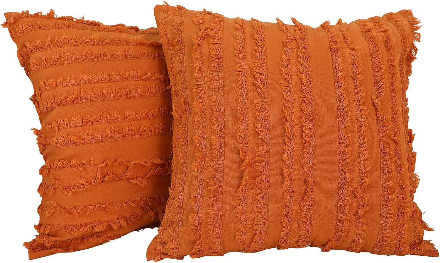 GKGM Orange Boho Cotton Linen Throw Pillow Case with Tassels Solid Color Decorative Cushion Cover Pillowcase for Couch Sofa Bed,18X18 Inch (2 Pack)