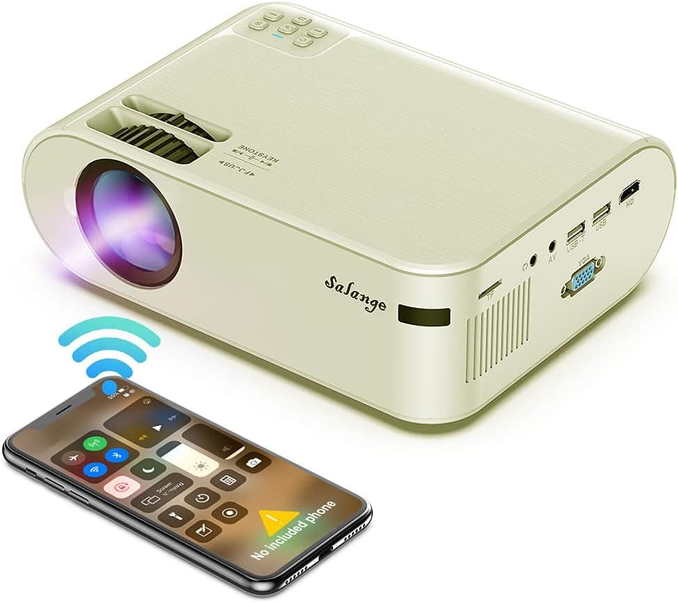 Movie Projector WiFi, Mini Projector Wireless Screen Mirroring, Salange Portable Projectors with 6500Lux/Native 720P/X-Y Zoom (Off-White)