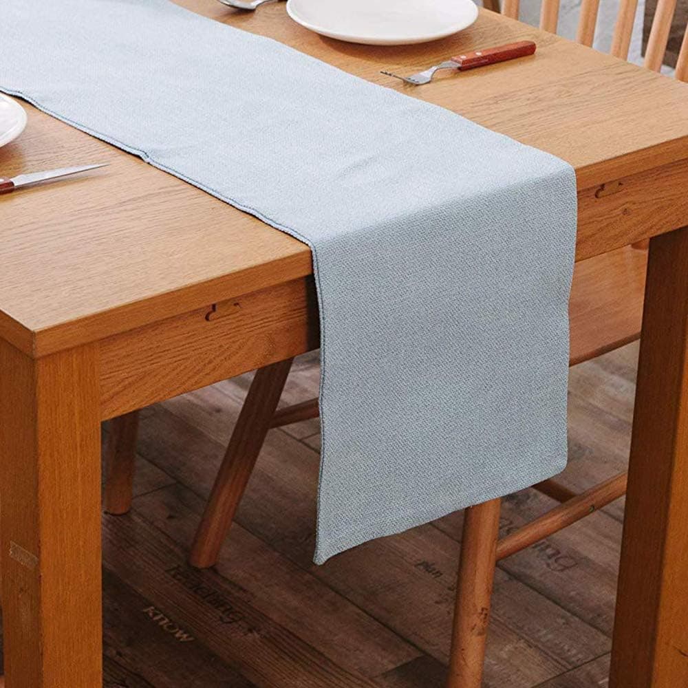 Soft Caddice Faux Linen 2 Piece Fabric in 1 Table Runner, eco-Friendly Fabric Handcrafted Runner, Light Blue 12 x 36 Inch