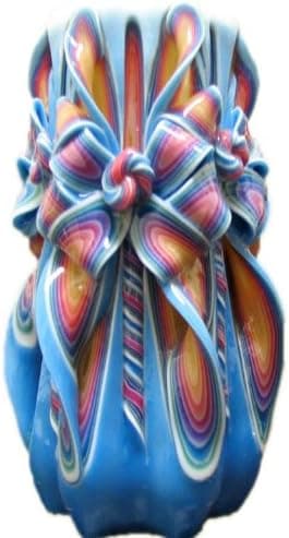 Hand Carved Turquiose Multi Flower Stand Alone Havdalah Candle 8"