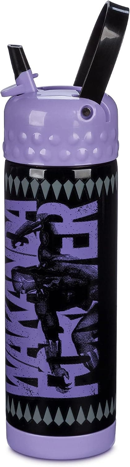 Marvel Black Panther Stainless Steel Water Bottle with Built-In Straw