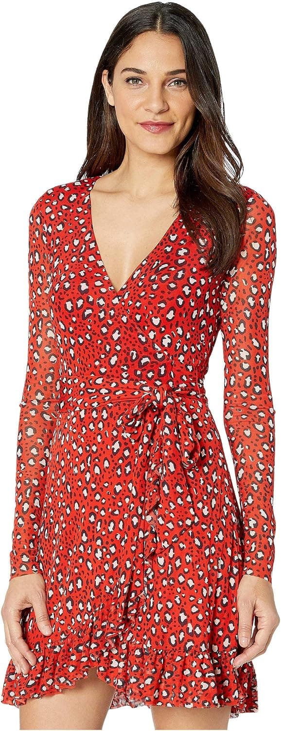 Sanctuary Womens Animal Print Ruffled Wrap Dress Red XL