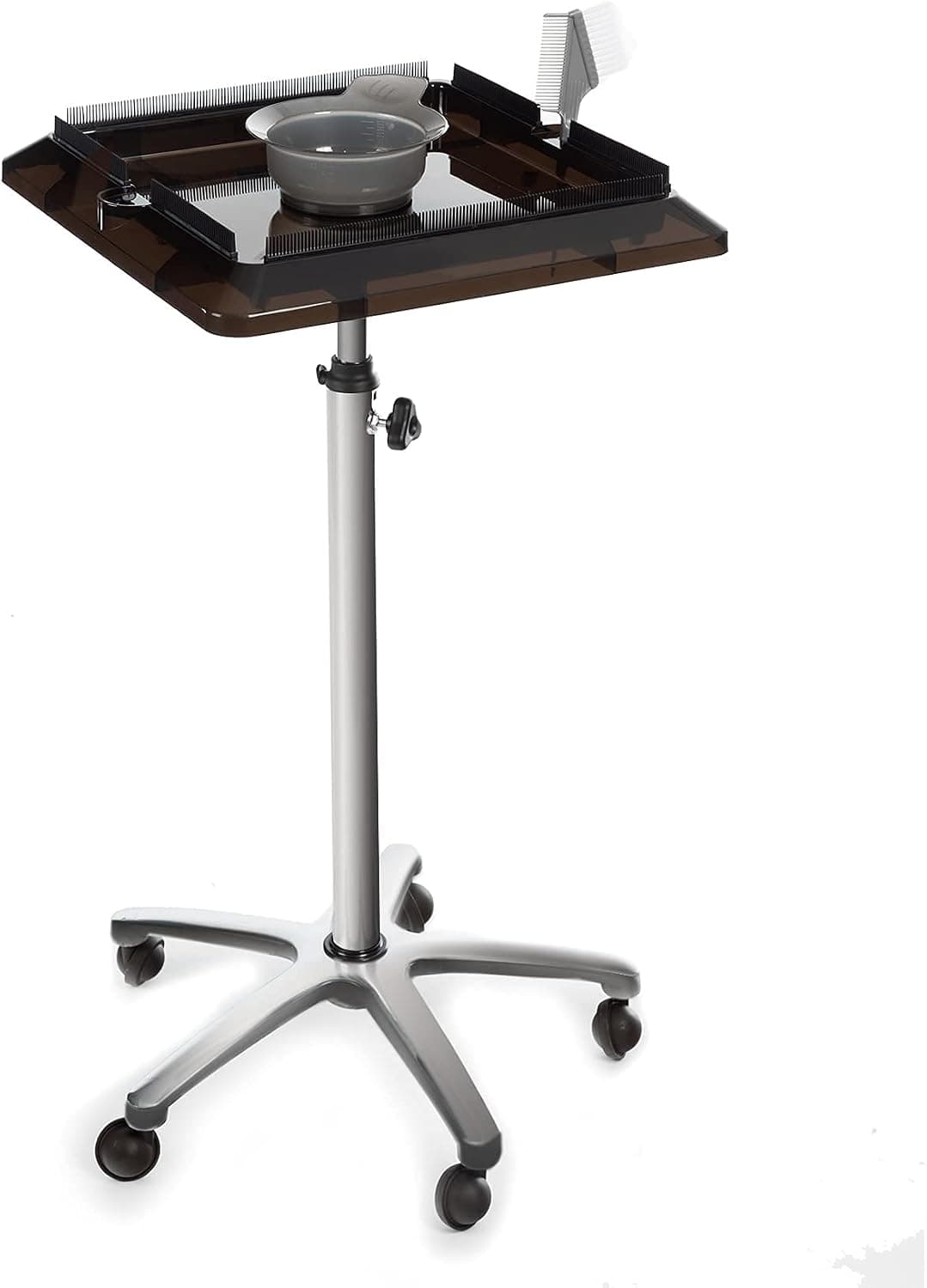 IKAYAA Height Adjustable Salon Tray with Mixing Bowl and Dye Brush Comb Movable Rolling Tray Cart Coloring Utility Trolley for Salons Hairdressing, Dye Hair and Hair Extension