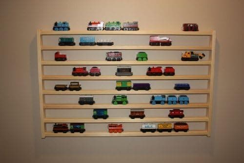 Train Rack Mega - Thomas Train Wooden Storage Display Wall Rack Shelf Play Table Accessory Case for Brio Chuggington Melissa and Doug