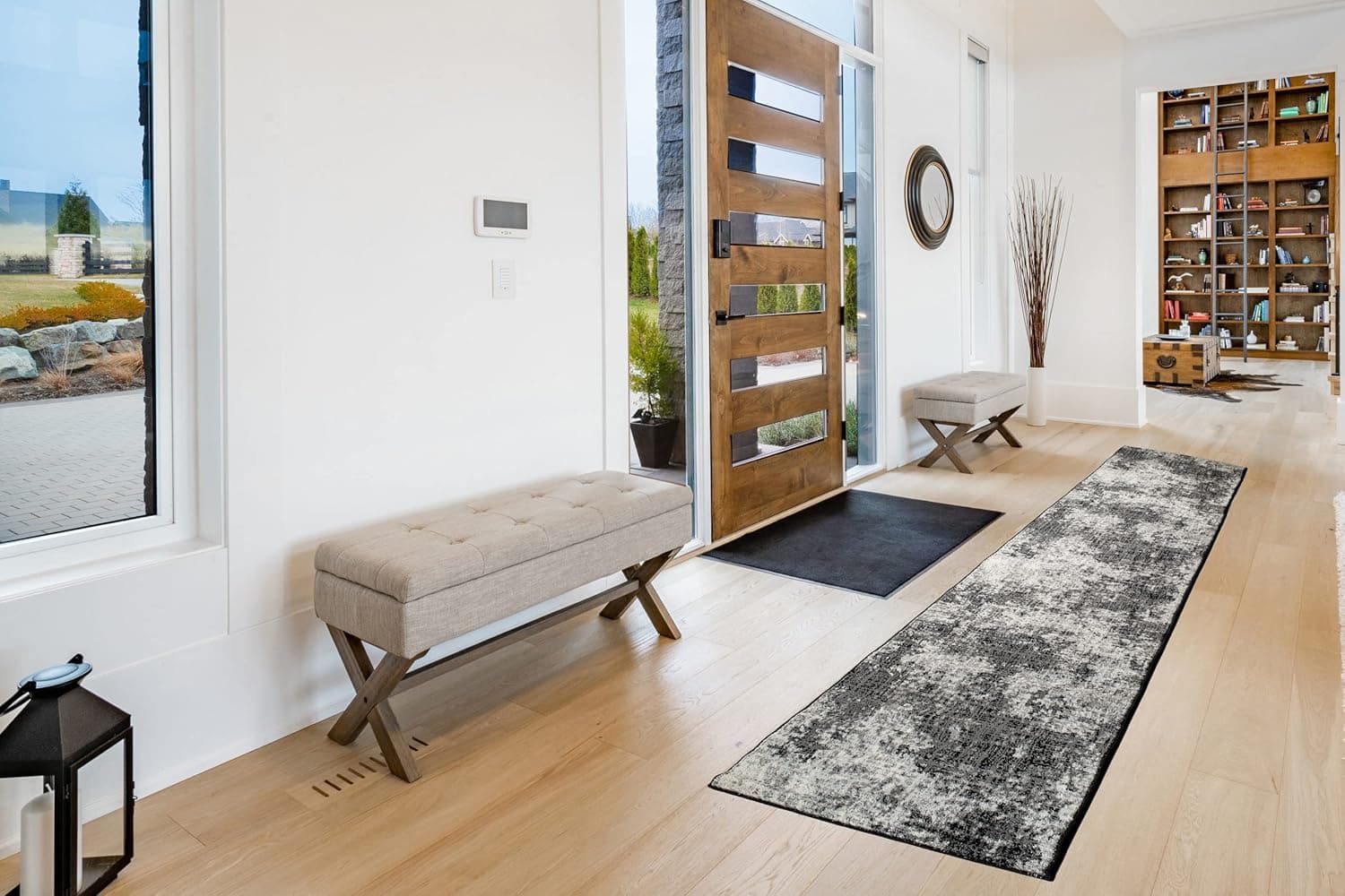 ShadesU Custom Size Abstract Design Non-Slip Hallway Runner Rug Carpet Low-Pile 0,3" Non Slip Backed (Black Color, 31inch Wide x 1ft Length)