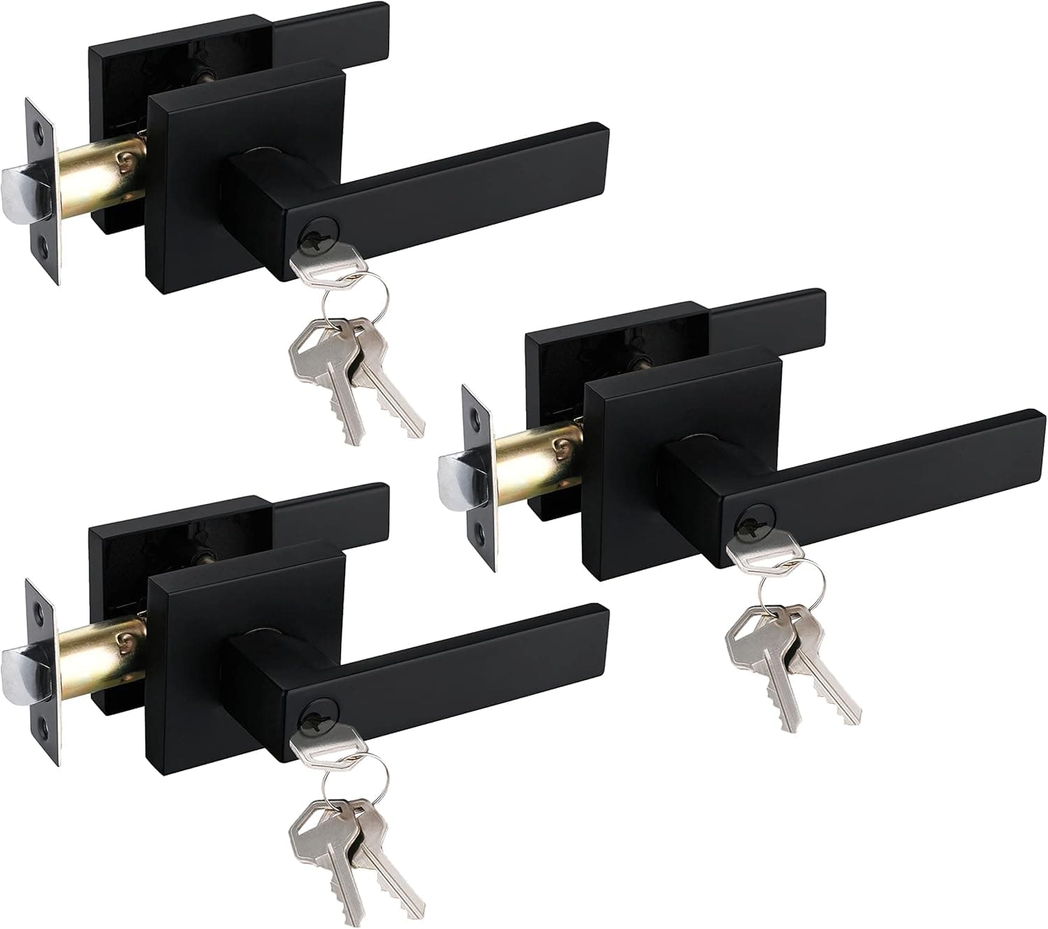 NEWBANG Keyed Entry Solid Door Lever Matte Black Finish