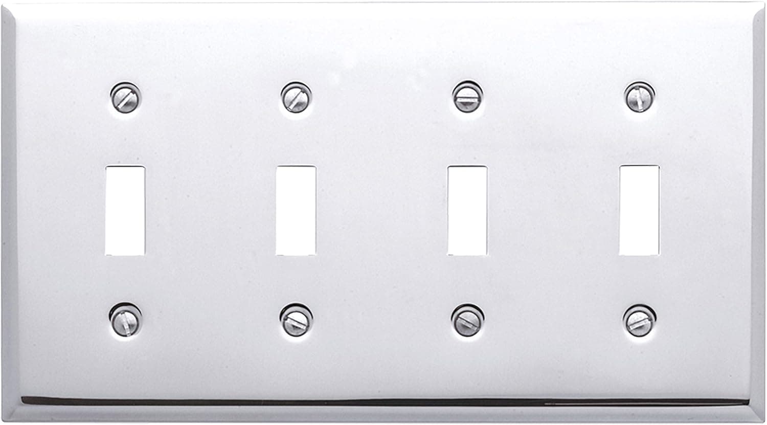 Baldwin Estate 4772.260.CD Square Beveled Edge Quad Toggle Switch Wall Plate in Polished Chrome, 4.5"x8.12"