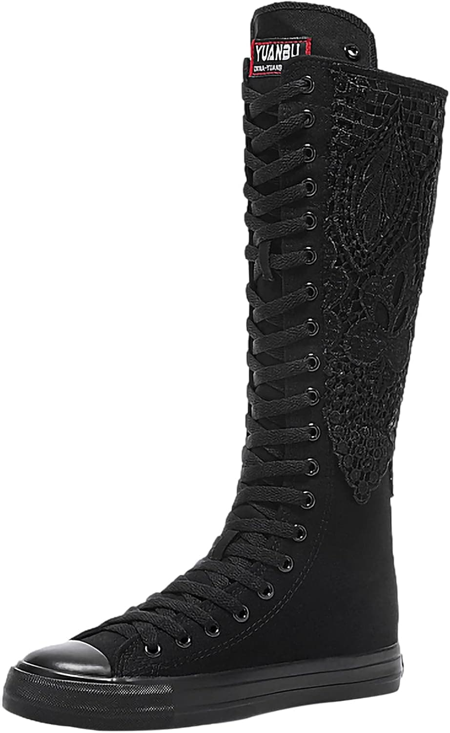ANUFER Girls Women Fashion Wedge Heel Canvas Knee Boots Zip Dance Boots