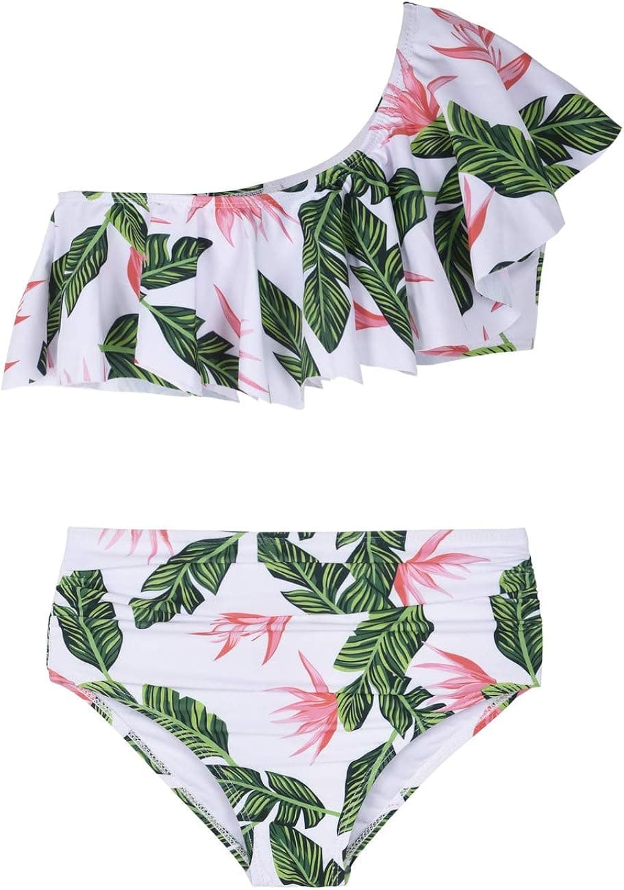 Hilor Girl's Bikini Set Crop Flounce Two Piece Swimsuits Kids Haler Bathing Suits