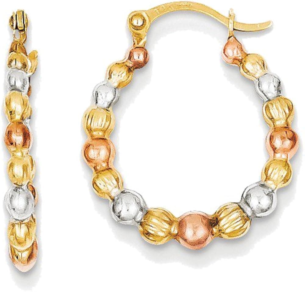 14k Yellow Gold Shiny Textured Beaded Hoop Earrings - 18mm