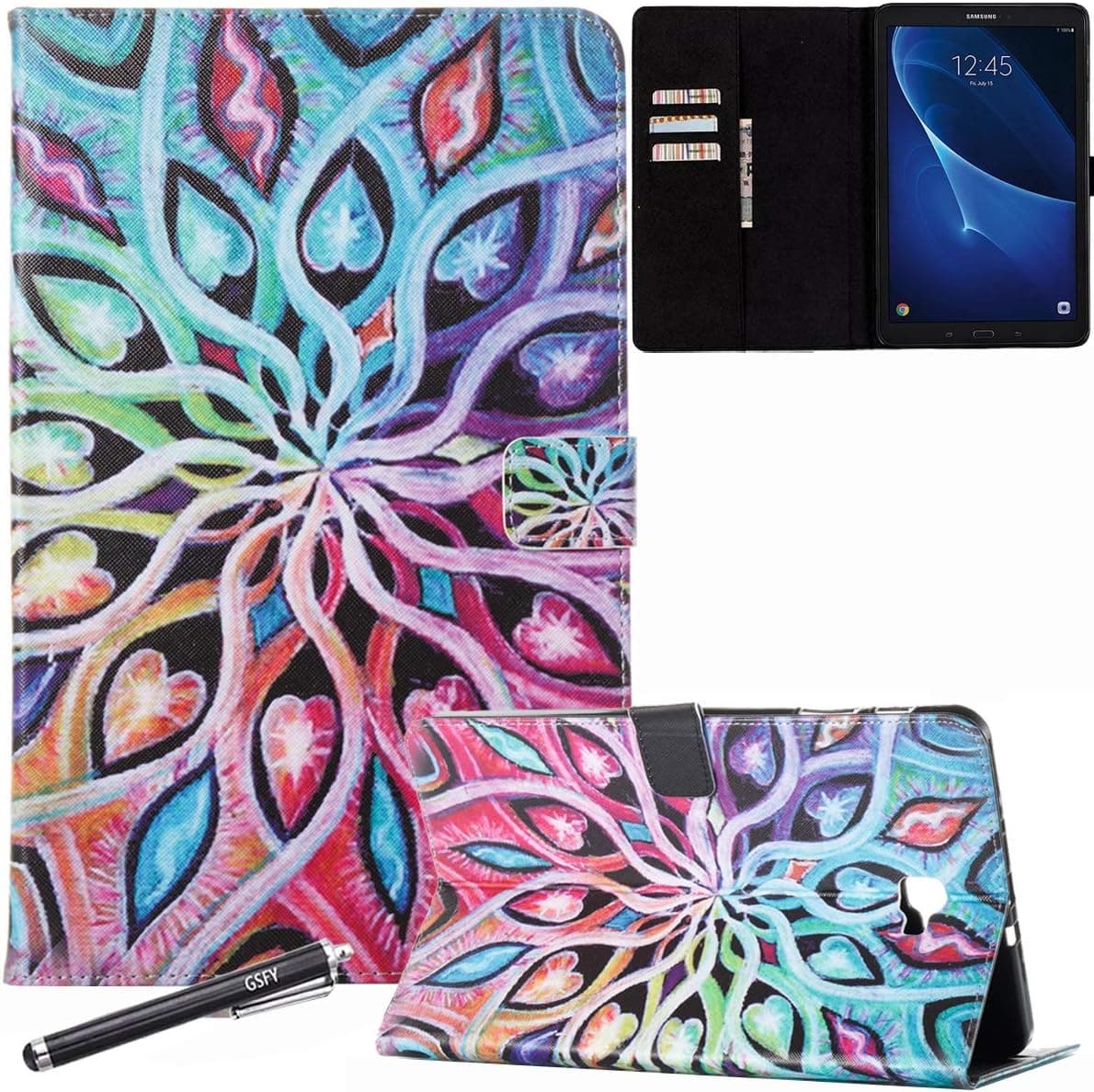 Galaxy Tab A 10.1 Case Cover - Newshine Colorful PU Leather Magnetic Closure Stand Cover with Card Holder for Samsung Galaxy Tab A 10.1 inch Tablet Model SM-T580/T585, Heart Flower