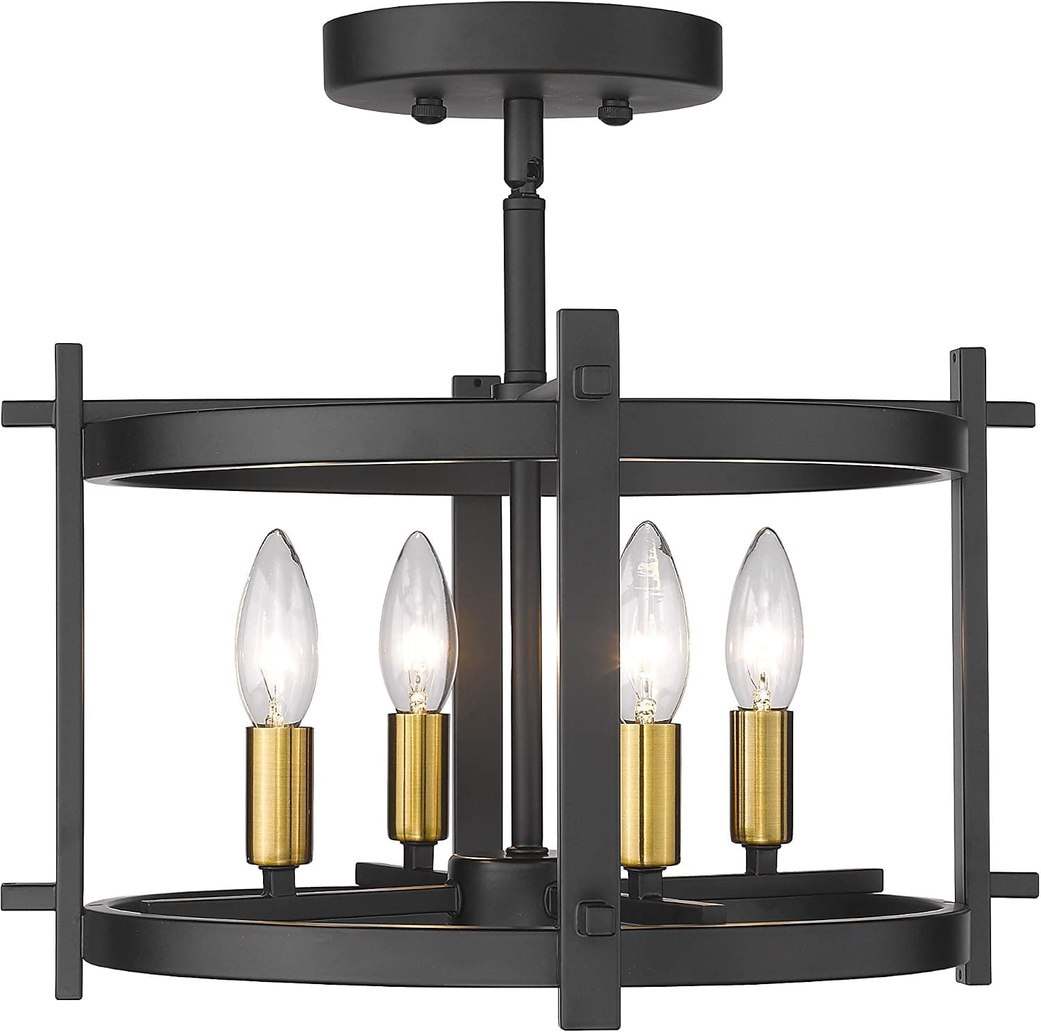 TengXin Semi Flush Mount Chandelier,Round Shape Ceiling Light for Living Room Bedroom,Kitchen, Hallway,Black Finished with E12,UL Listed,No Bulbs Included