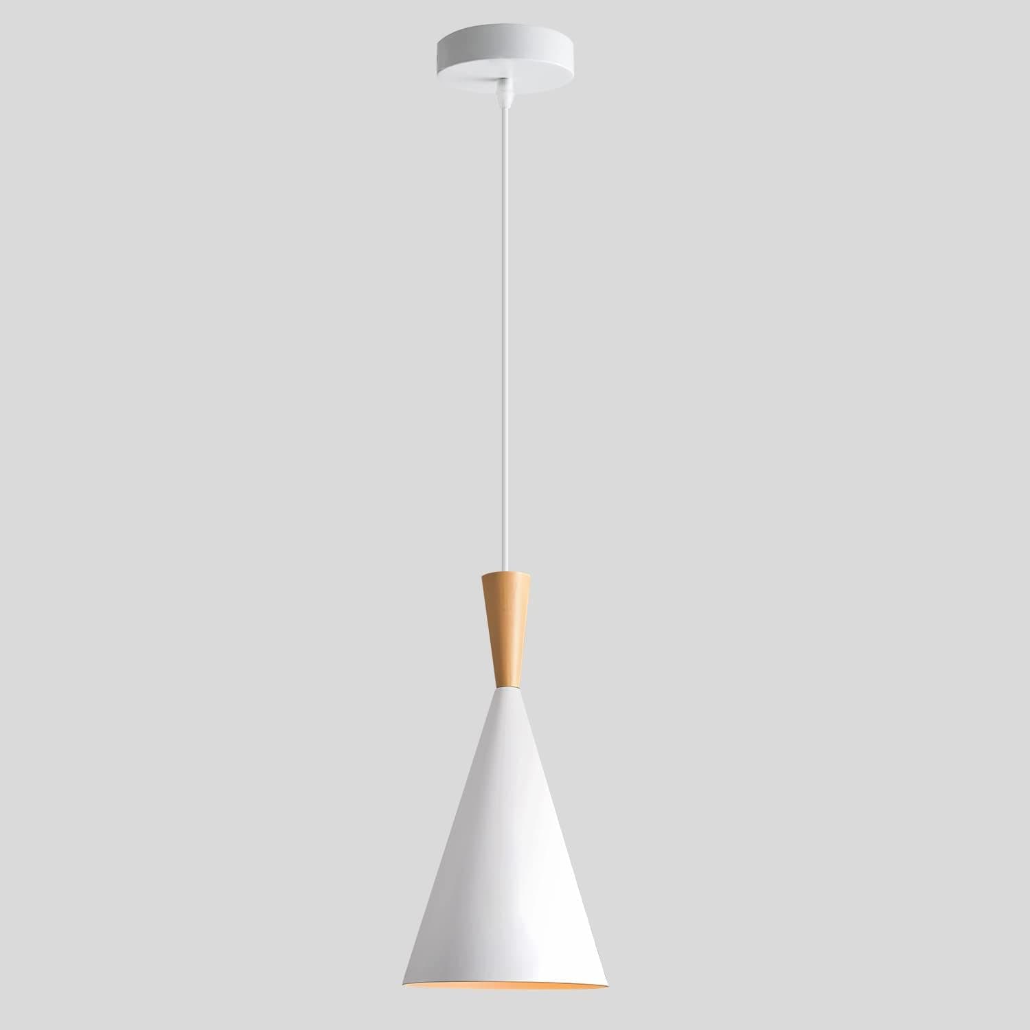 BOKT Modern White Cone Pendant Light Mini Single Barn Pendant Light Fixture Mid Century Vintage Pendant Lighting Kitchen Island Farmhouse Warehouse Hanging Pendant Light