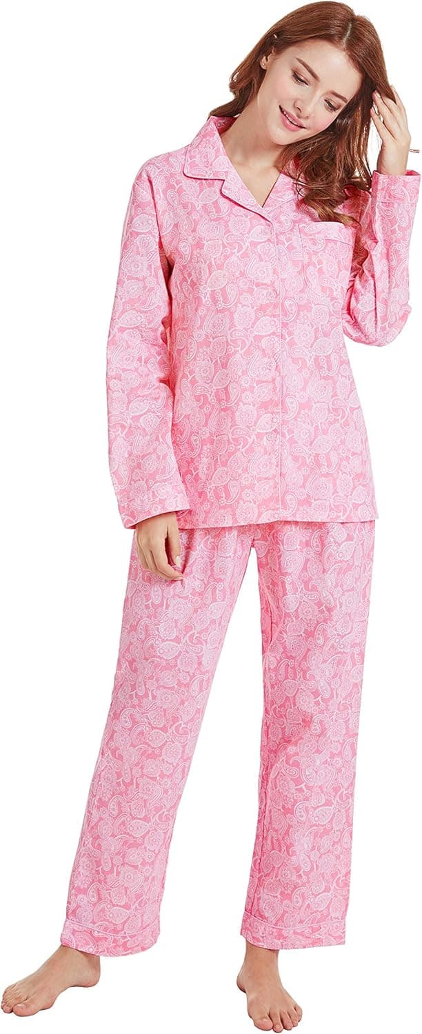 TONY AND CANDICE Women’s 100% Cotton Pajamas, Long Sleeve Woven Pj Set Sleepwear