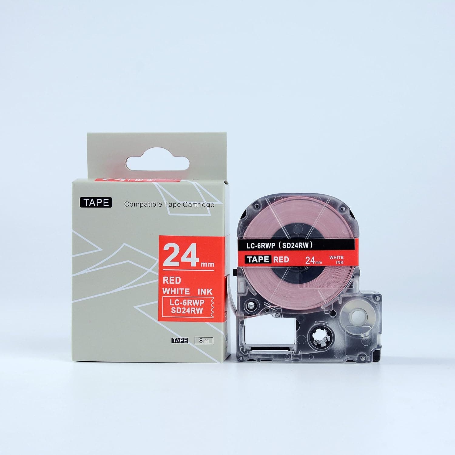 IDIK Compatible EPSON LC-6RWP LW700 Label Tape White on Red 24mm 8m 1 x 26"