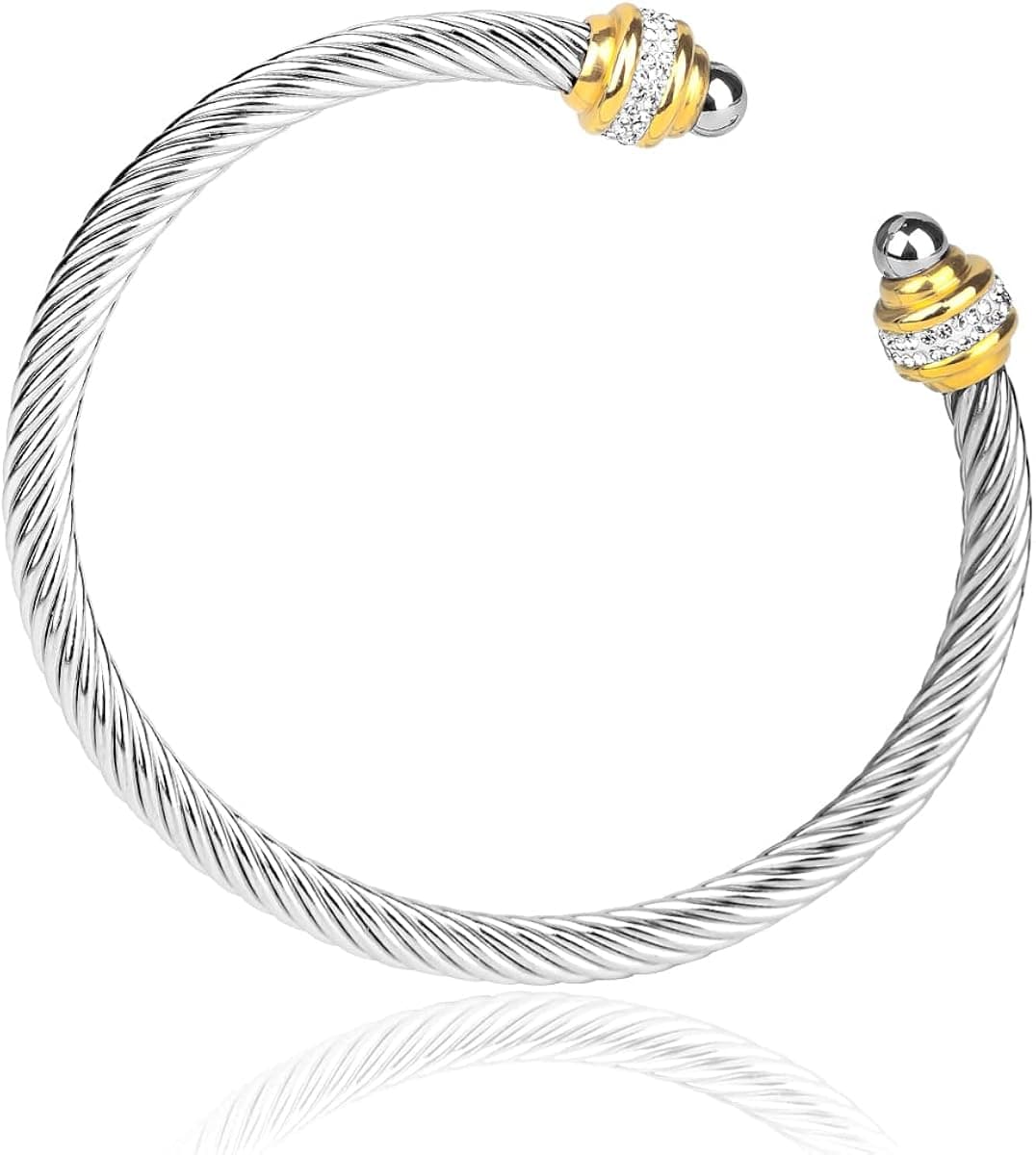 Twisted Cable Wire Bangle Bracelets for Women Two Stone Bangle Bracelets for Girls Stainless Steel C Cuff Bracelets Open Bangle Bracelets for Adjustable Jewellery for Men&Women