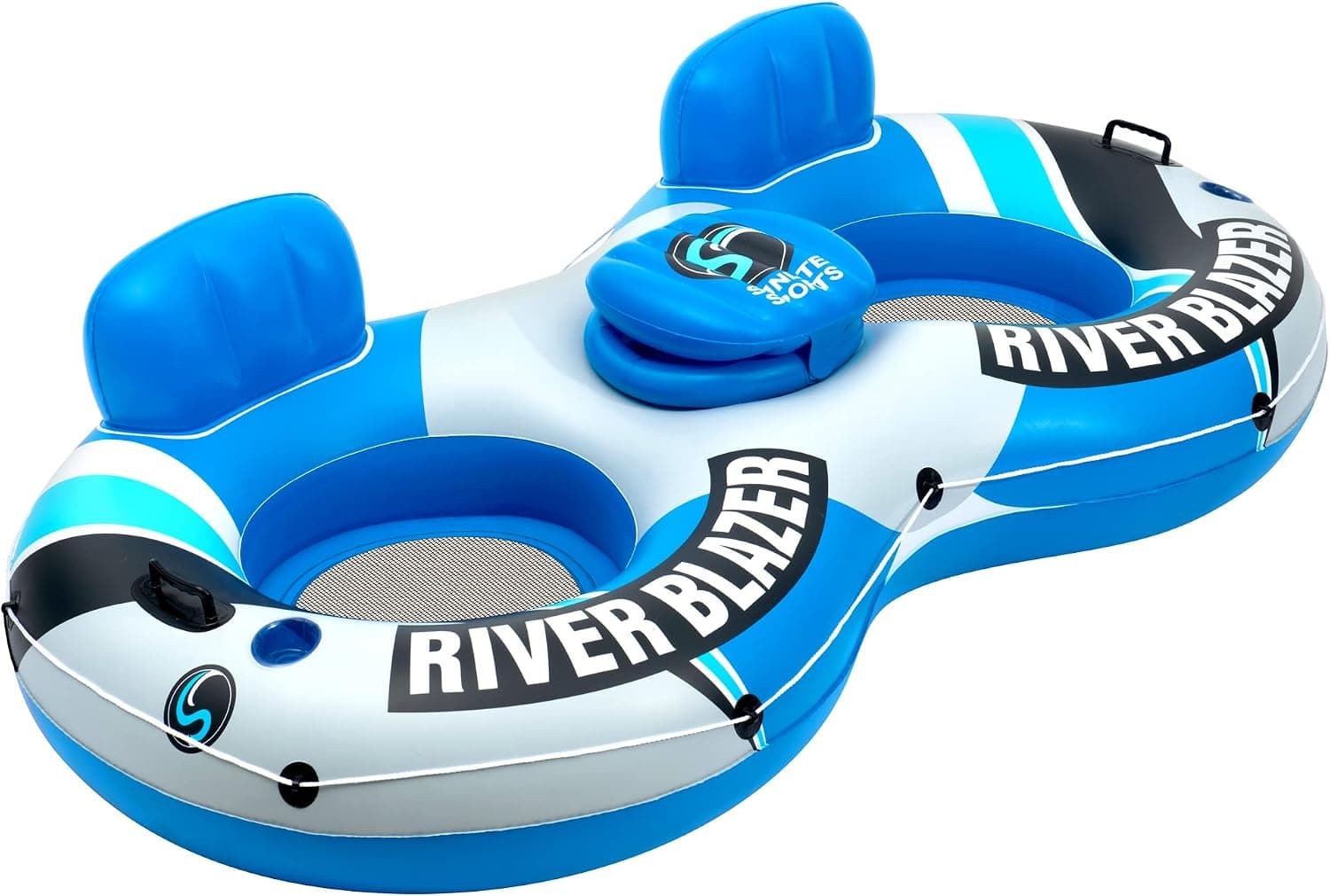 Sunlite Sports Premium River Raft Inflatable, Water Float to Lounge Above Lake and River, Outdoor Water Tube Sport Fun, Recreational Use, Two Grip Handles, Cup Holder, Grab Rope