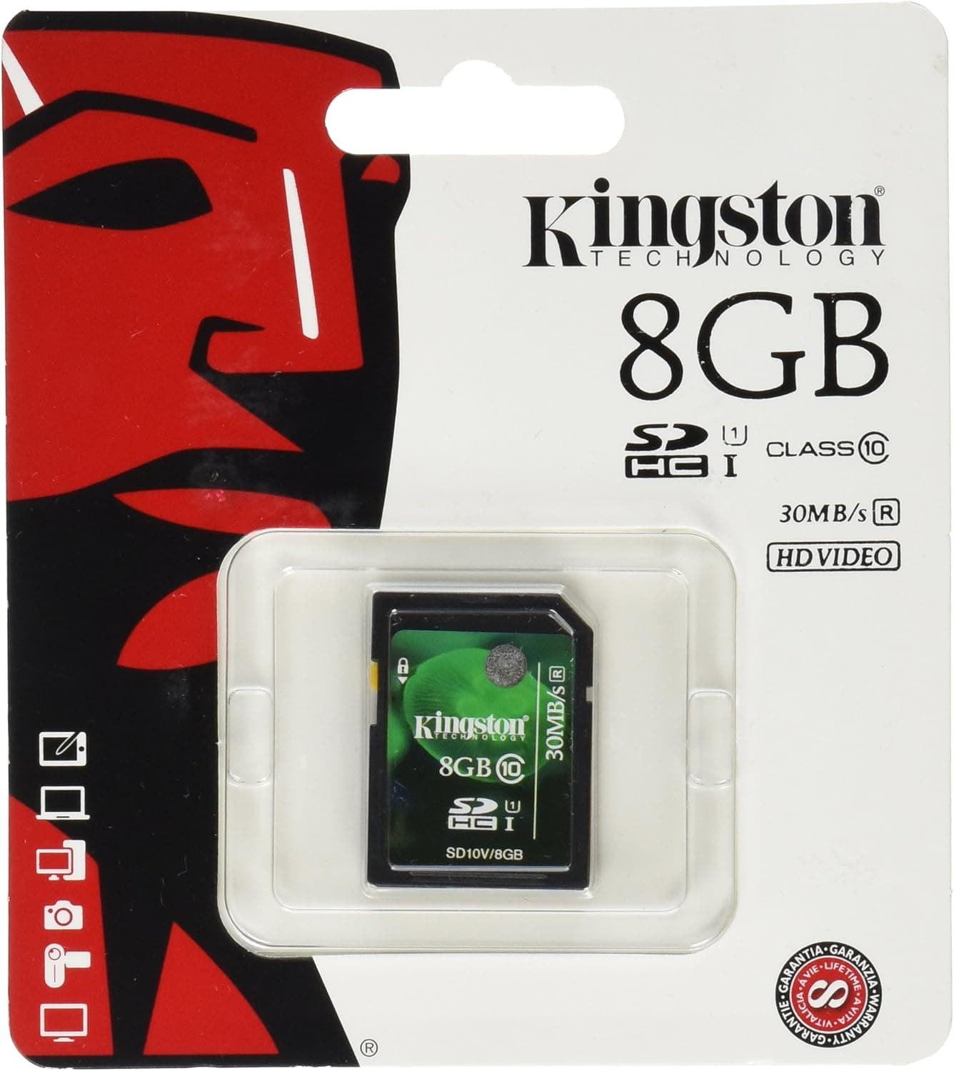 Kingston Digital 8 GB SDHC/SDXC Class 10 UHS-1 Flash Memory Card 30MB/s (SD10V/8GB)