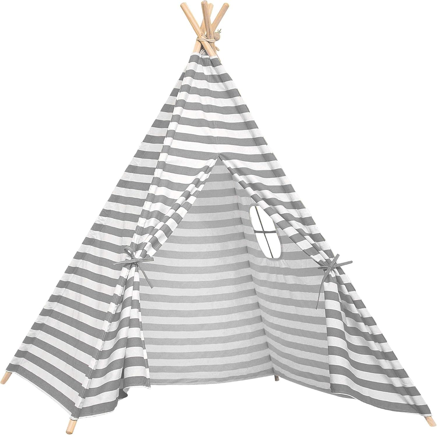 Samincom Teepee Foldable Tent for Kids Play Tent Indoor & Outdoor, Cotton Canvas Teepee Without Canvas Bottom Gray-White Stripe