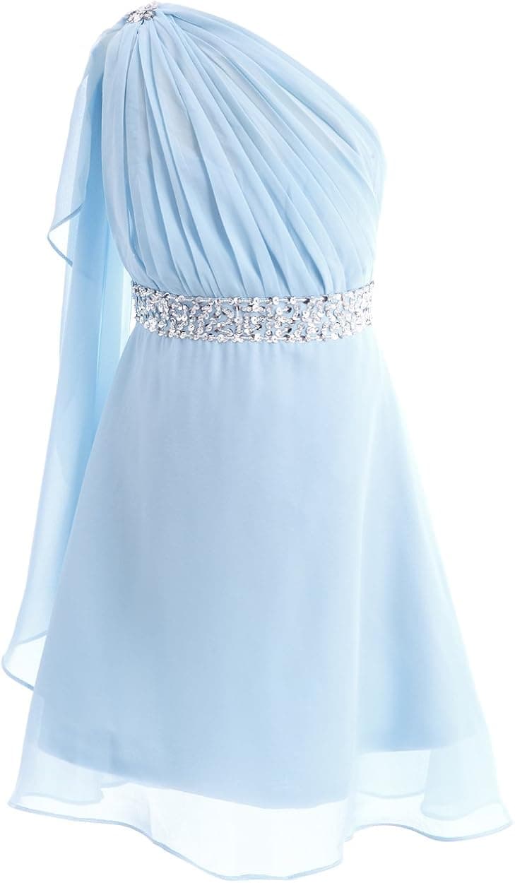 FAIRY COUPLE Girl's One Shoulder Embellished Short Chiffon Flower Girl Dress K0140