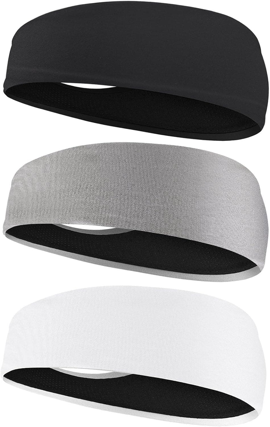 HAUTOCO Mens Headband 3 Pack Guys Sweatband Sports Headband for Running, Yoga, Crossfit, Racquetball, Working Out and Basketball, Ultimate Performance Stretch & Moisture Wicking, Unisex