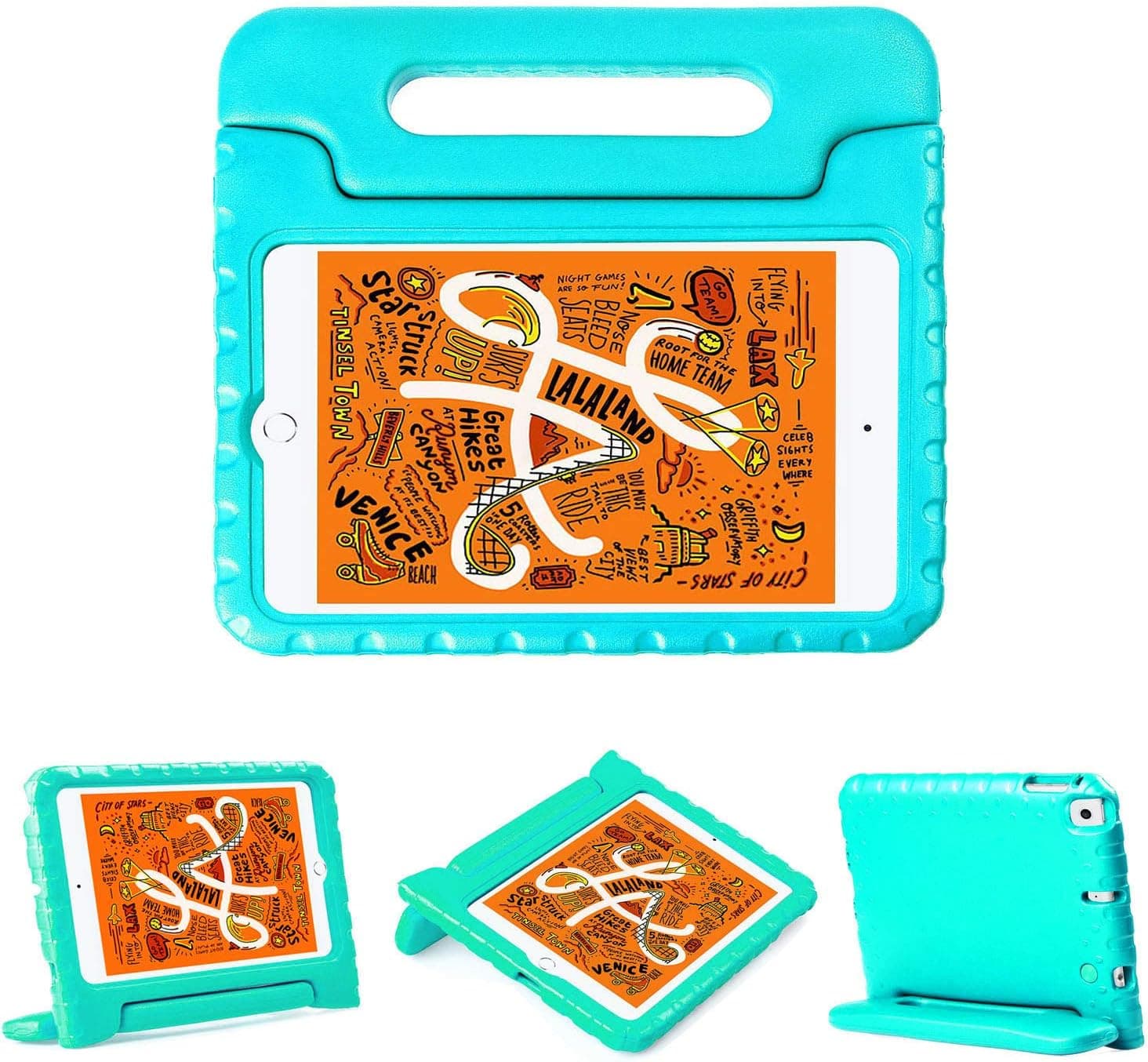 LTROP New iPad Mini 5th Generation 2019 Case, Shockproof Convertible Handle Light Weight EVA Kids Friendly Protective Stand Cover Case for iPad Mini 5 2019 - Turquoise