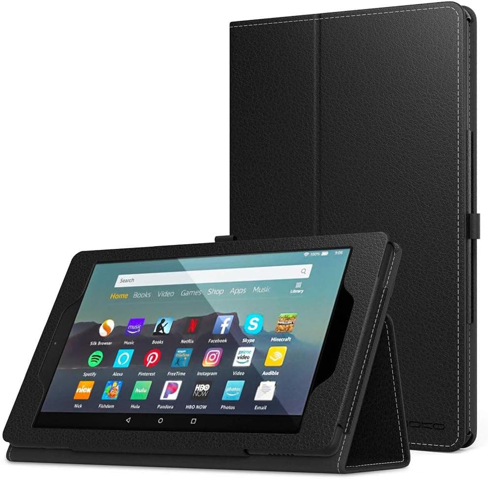 MoKo Case Fits Kindle Fire 7 Tablet (9th Generation, 2019 Release), Premium PU Leather Slim Folding Stand Shell Multiple Viewing Angles Cover with Auto Wake/Sleep - Black
