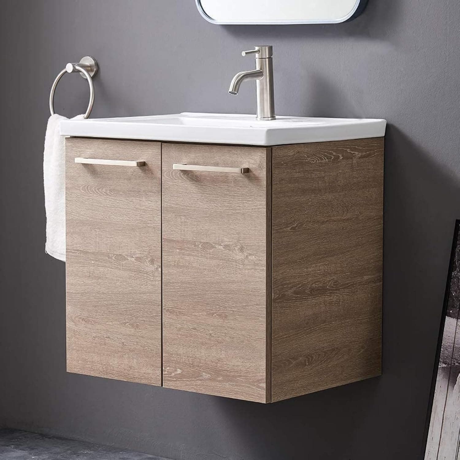 Mogiyin Modern 24” Floating Bathroom Vanity with Sink 24 inch Vanity with Sink Bathroom Vanities,24 inch Vanity Vanity Sink Simple Design 2-Door 2 Handles Bathroom Floating Vanity with Sink.