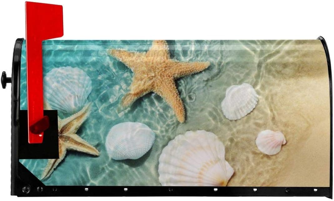 MSGUIDE Mailbox Covers Magnetic Standard Size Home Garden Outdoor Decor Letter Post Box 21x18 in, Beach Starfishs Seashells Ocean