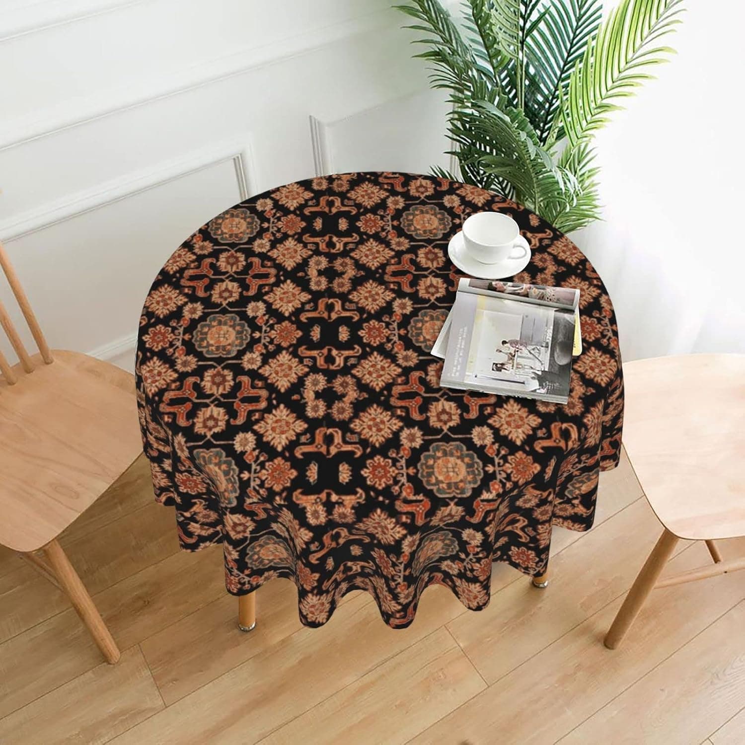 Tablecloth Round 60 Inch Persian Ponies Black Tablecloth Wrinkle Resistant Washable Table Cover Circular Table Cloth for Kitchen Dining Room Holiday Party Picnic Patio