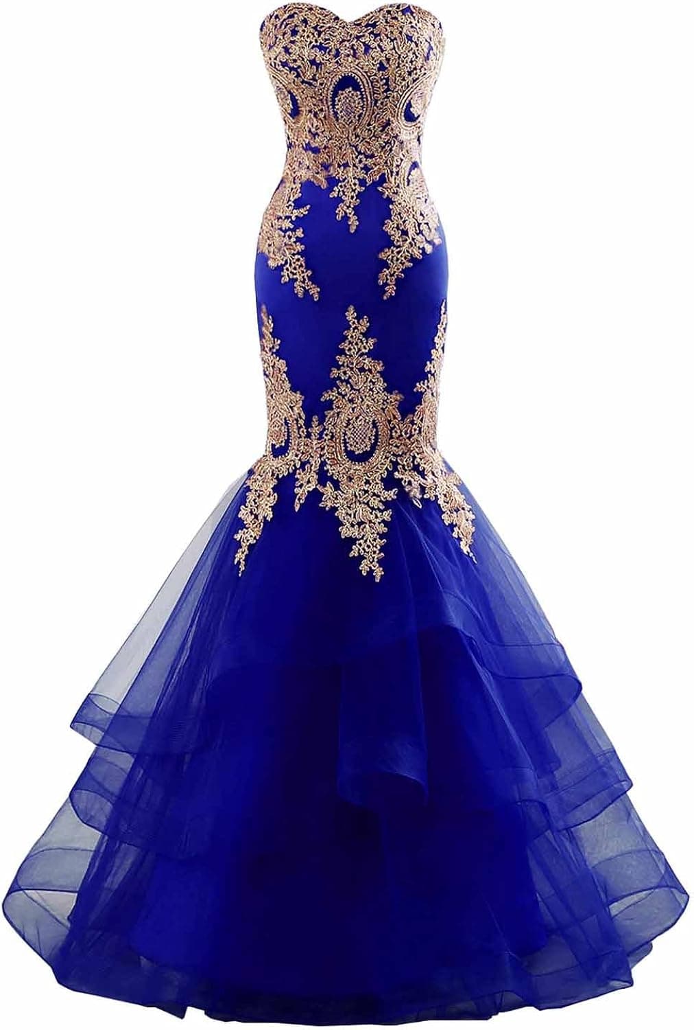 Mermaid Elegant Prom Dresses for Women Tulle Evening Gowns Lace Appliques Formal Wedding Gowns Royal Blue-18