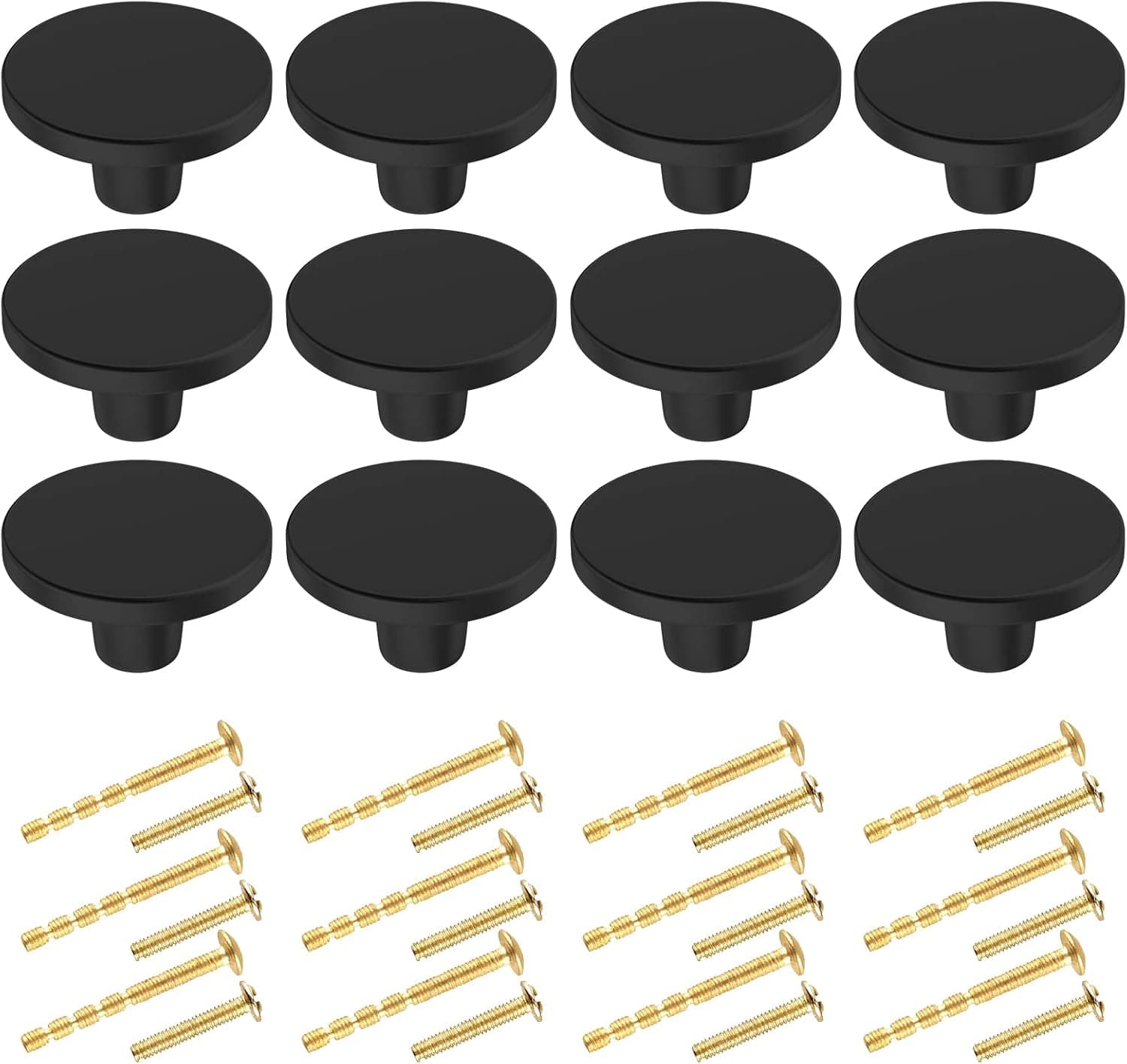 BIGLUFU 12 Pack Kitchen Cabinet knobs, 1.2-inch Black Dresser Knobs, Matte Black Drawer Knobs, Solid Round Cabinet Hardware for Cupboard Closet Drawer Door