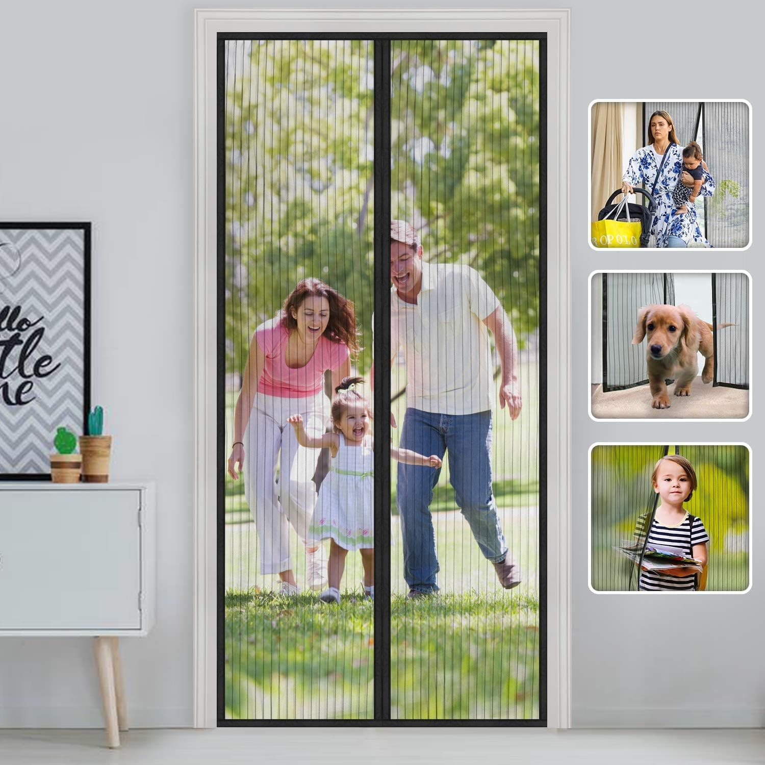 Magnetic Screen Door Fit Door Size 38 x 82 Inches, Full Frame Seal Heavy Duty Mesh Curtain Screen Doors with Magnets, Self Sealing Hands Free - Black