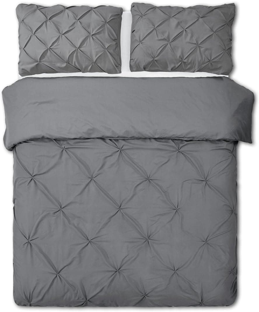 Word of Dream Pinch Pleat Microfiber Duvet Cover Set 3 PC, King, Gray