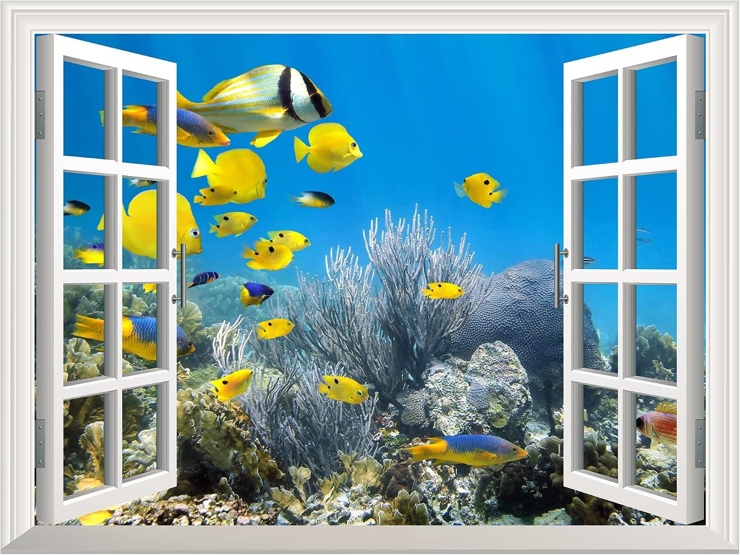 wall26 Removable Wall Sticker/Wall Mural - Underwater Coral Reef Scenery with Colorful School of Fish | Creative Window View Home Decor/Wall Decor - 36"x48"