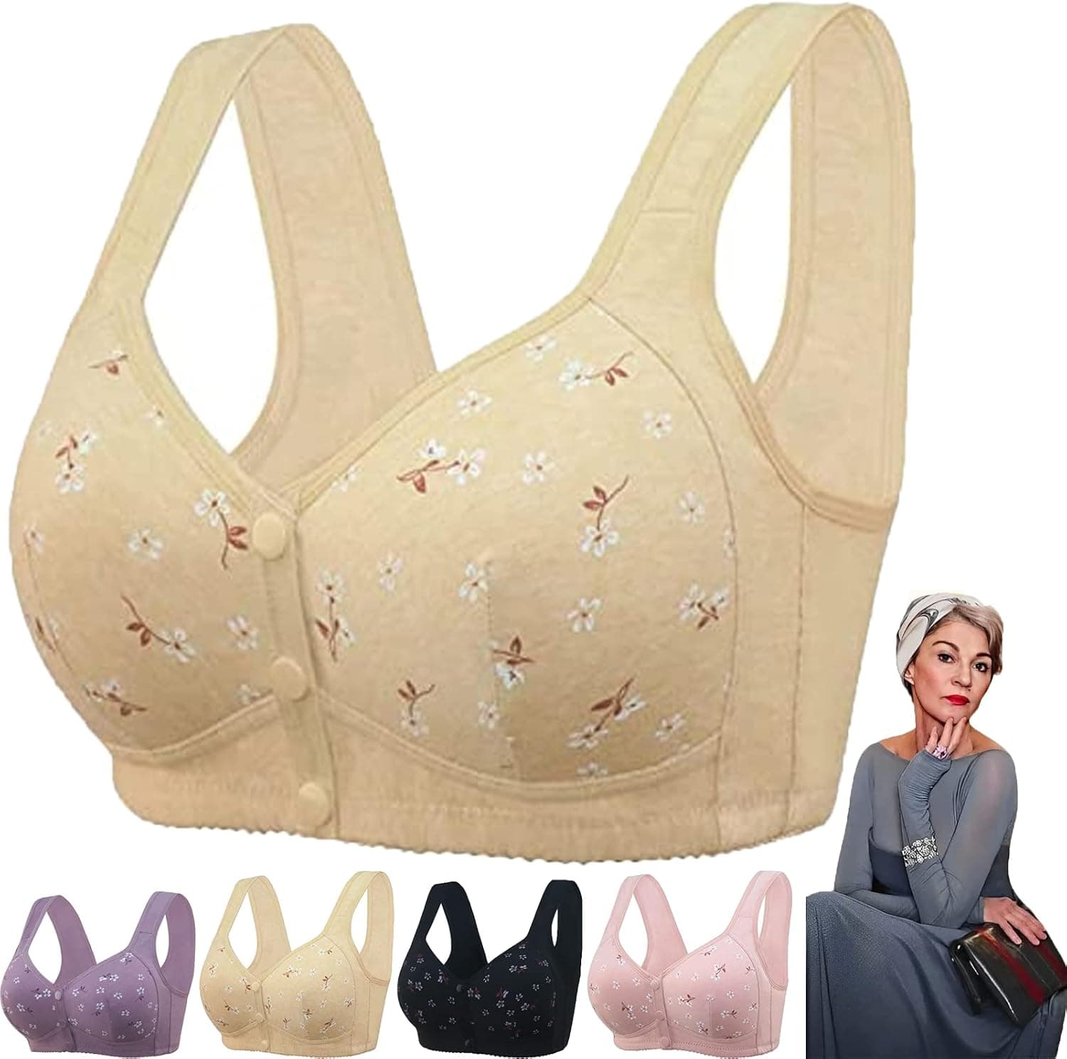 Daisy Bra, Daisy Bra for Seniors, Lisa Charm Bras Front Snaps Seniors, Lisa Charm Daisy Bra for Seniors and Women