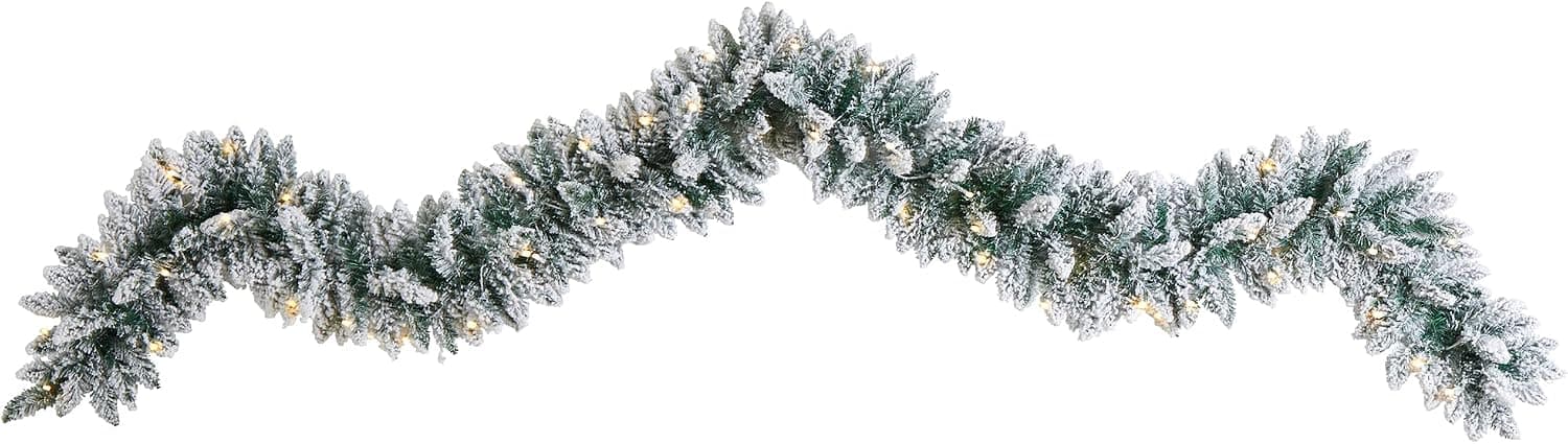 9ft. Flocked Artificial Christmas Garland with 50 Warm White LED Lights