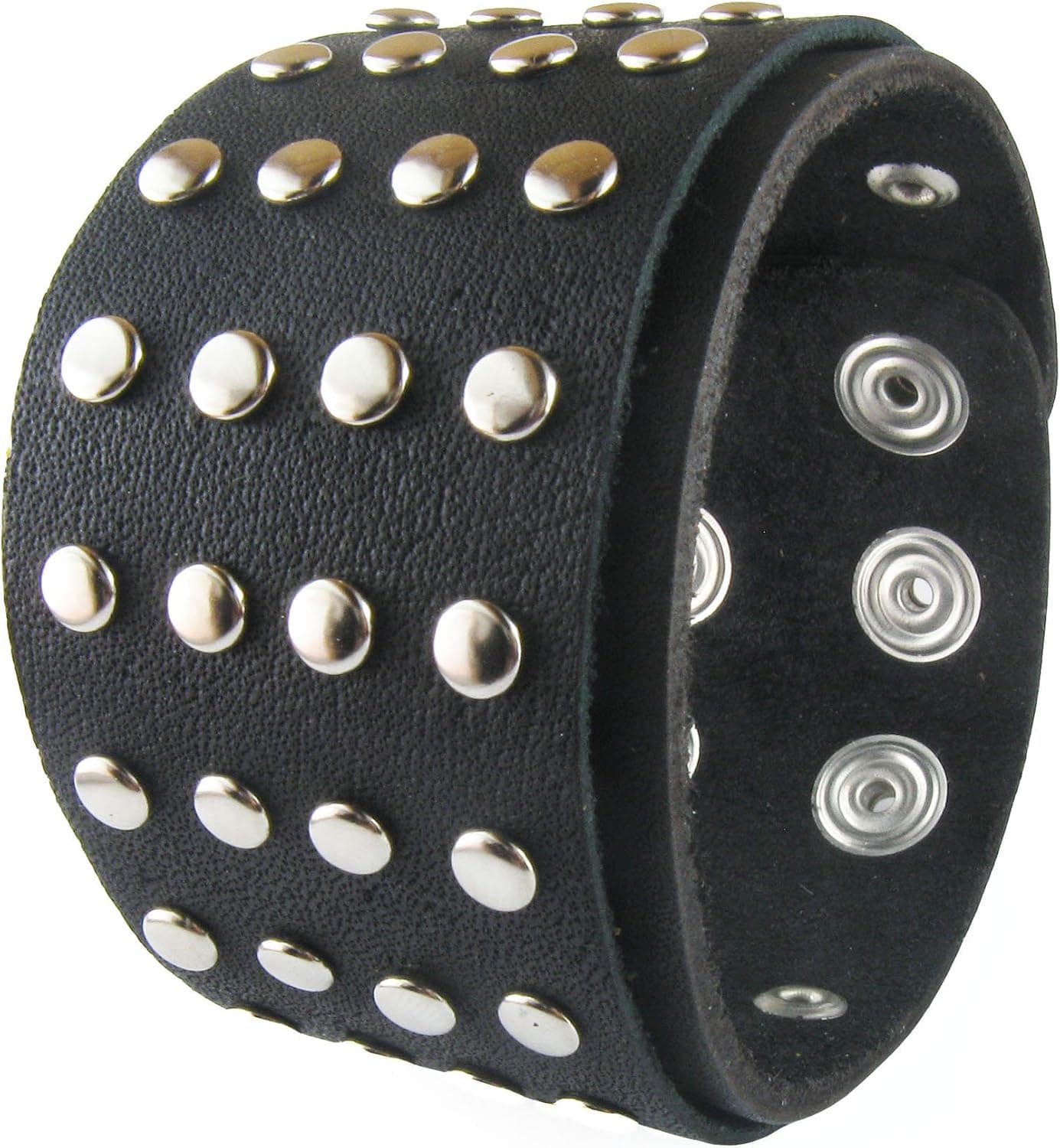 (LSB001) 1.8" Wide Black Studded Punk Rock Biker Leather Bracelet Bangle Bracelet Cuff Wristband for Men Women Boys Girls Unisex - Adjustable