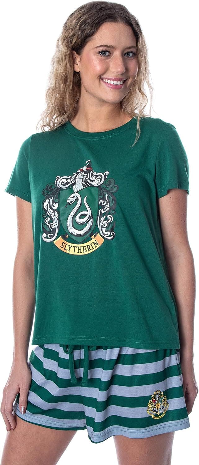 Harry Potter Women's Hogwarts Castle Shirt and Shorts Sleepwear Pajama Set - All 4 Houses Available