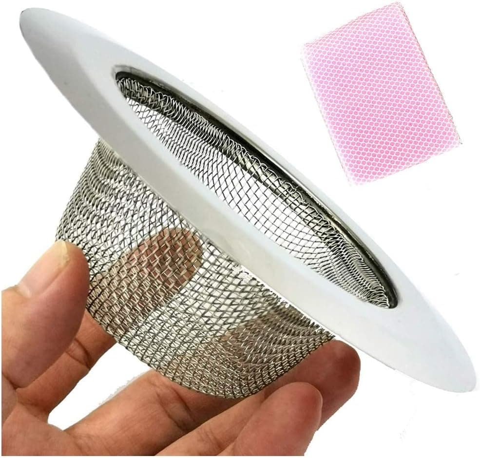 Chanok Sink Strainer Stainless Steel Basket Filter Disposal Garbage Anti Food Waste, Hair Large Disposal Wide Rim 4.5" Diameter For Kitchen, Restaurant, Bathroom (Free Dishwashing Sponge)