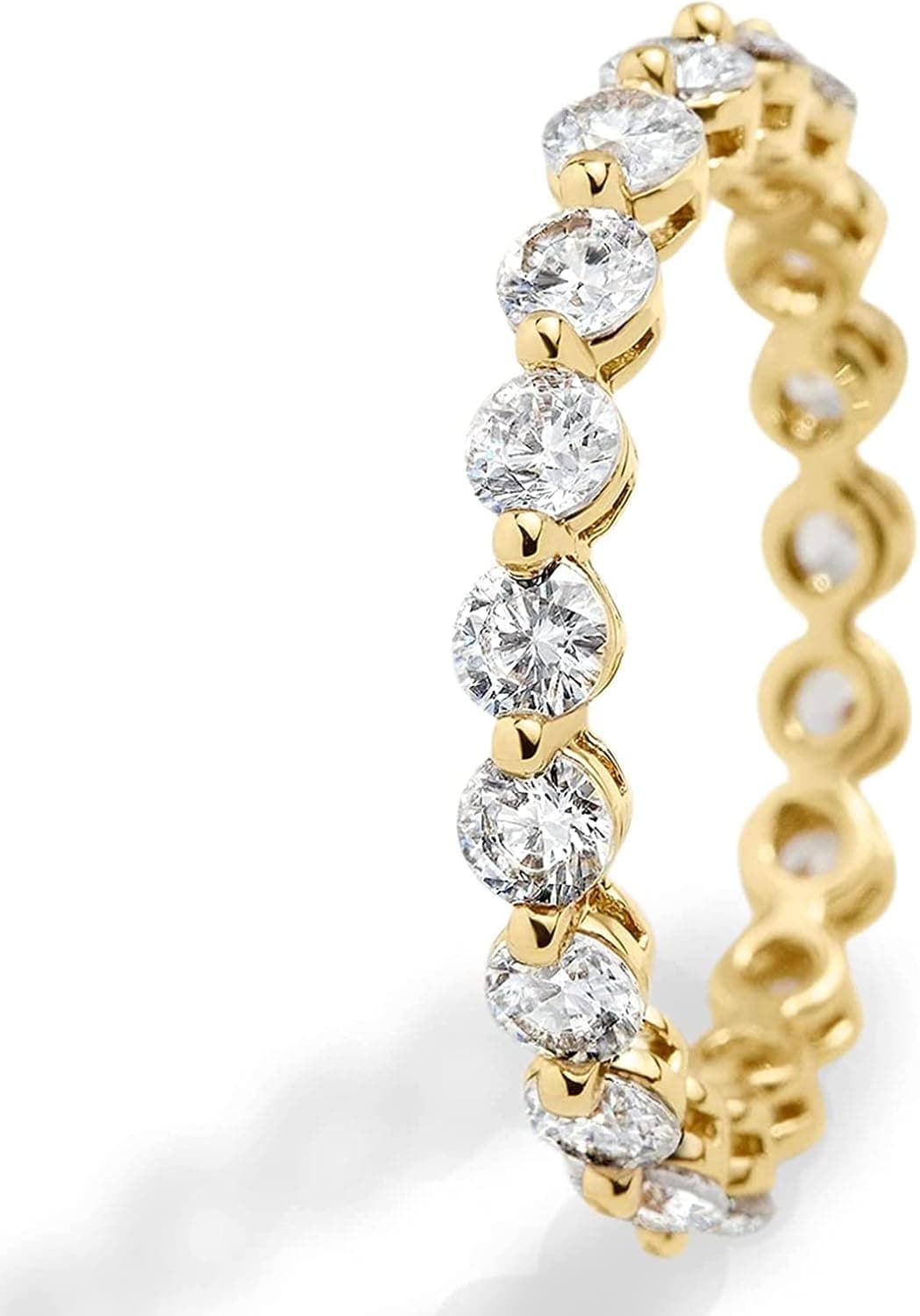 AoJun 14K Gold Plated Rainbow Eternity Ring Multi Color Statement Ring Band Princess Cut Stackable Rings Gold Rings for Women Girls
